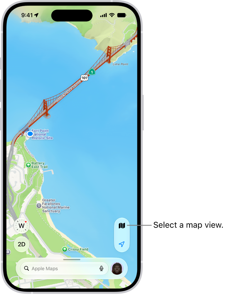 A 3D map showing points of interests.