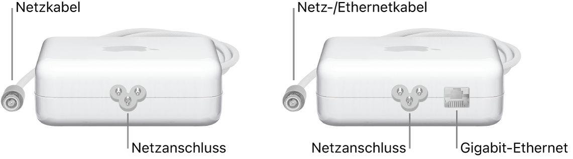 Ein Netzteil ohne Ethernetanschluss und ein Netzteil mit Ethernetanschluss.