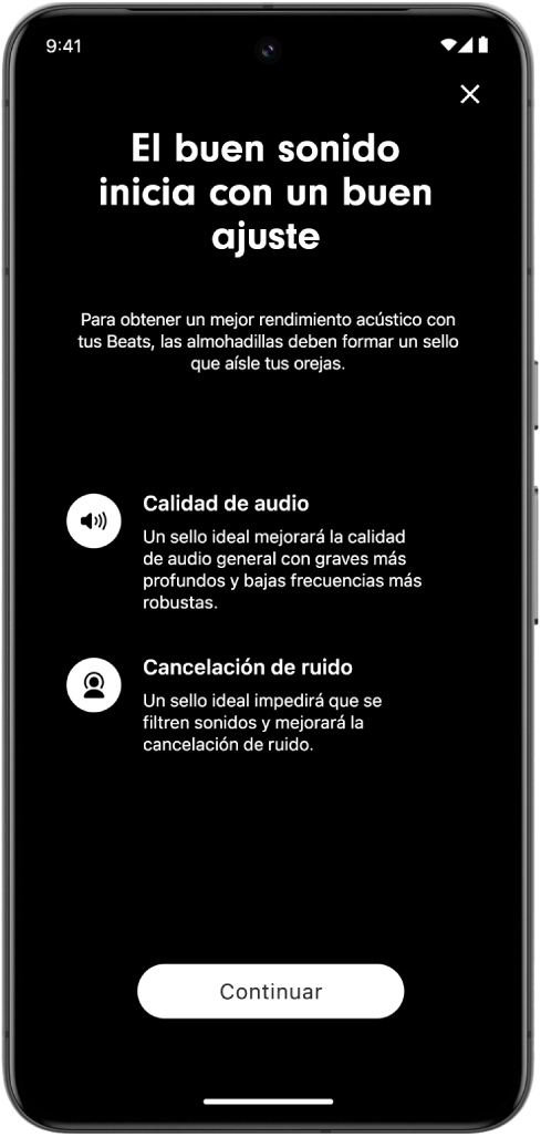 La pantalla de un dispositivo Android mostrando la prueba de almohadillas.