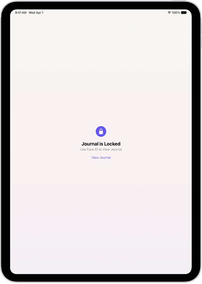 A screen in the Journal app that prompts you to use Touch ID to unlock your journal.
