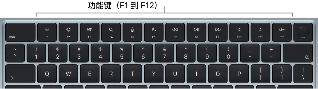 显示顶行功能键的 MacBook&nbsp;Air 键盘。
