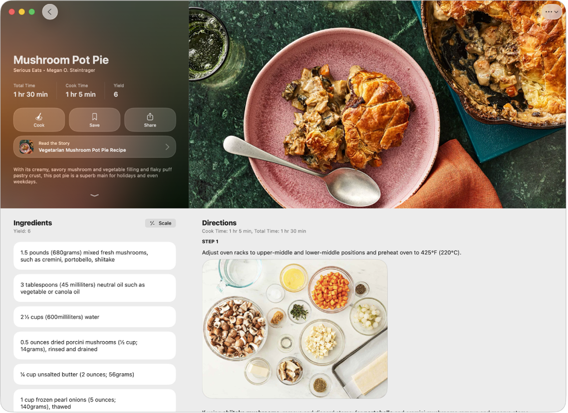 The Apple News+ window showing a recipe.