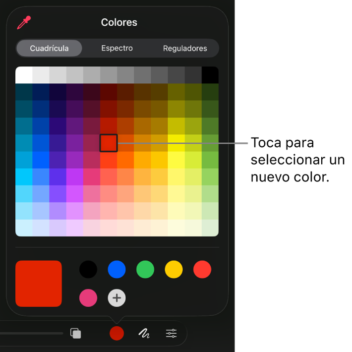 El cuadro de diálogo Colores muestra una cuadrícula de colores que se pueden seleccionar.