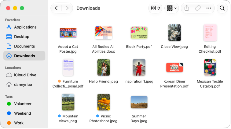 The Open File dialog in the Preview app, showing PDF and image files as icons. At the bottom right are the Cancel and Open buttons.