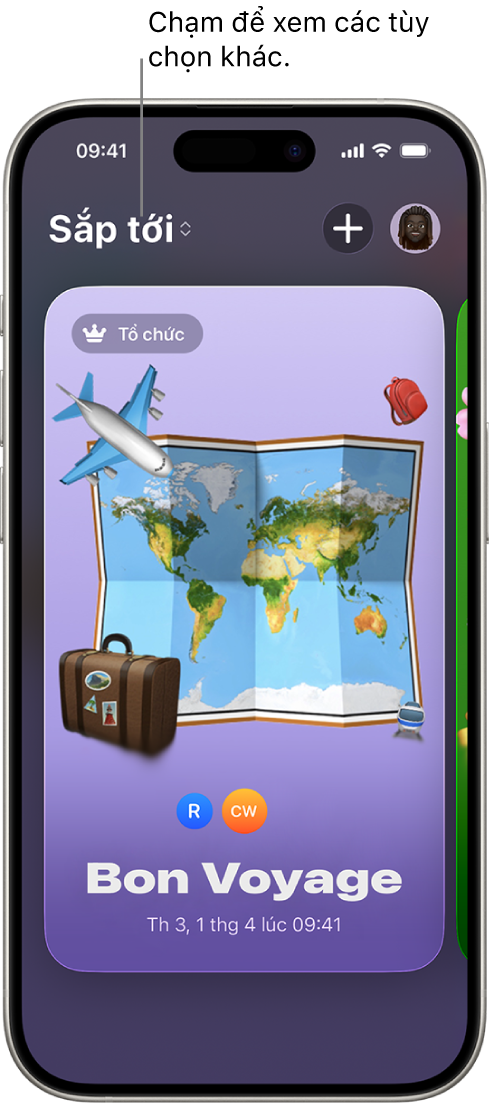 Một màn hình trong ứng dụng Lời&nbsp;mời đang hiển thị một sự kiện sắp tới.