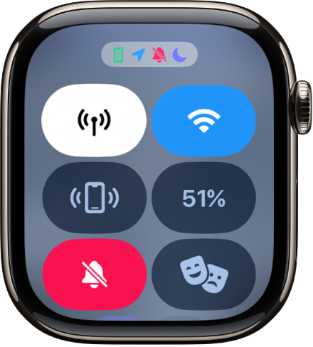 Status icons in Control Center showing iPhone connected, Location Services, Silent Mode, and Do Not Disturb.