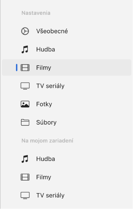 Na postrannom paneli je vybraná položka Filmy.