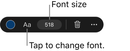 The type toolbar at the bottom of the canvas showing a controls to change the font type and font size. 