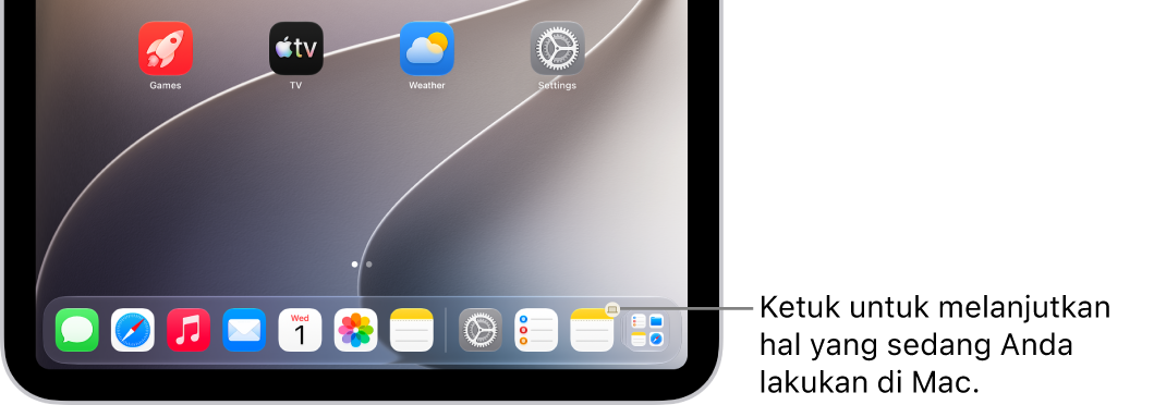 Ikon Handoff yang terlihat di Dock di iPad.