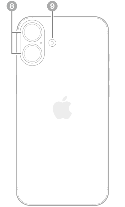 iPhone 16 Plusの背面。左上に背面カメラとフラッシュがあります。