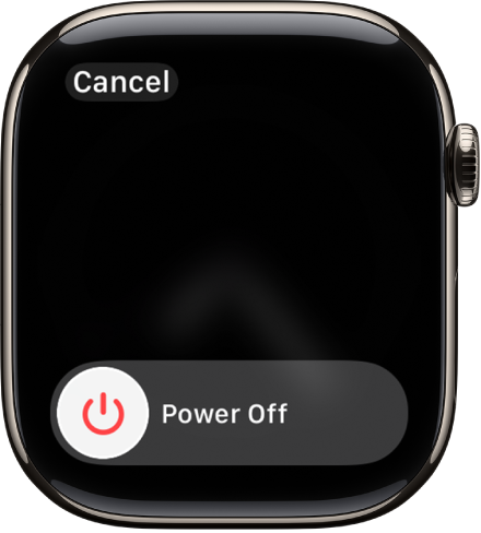 O ecrã do Apple&nbsp;Watch a mostrar o nivelador “Desligar”. Arraste o nivelador para desligar o Apple&nbsp;Watch.