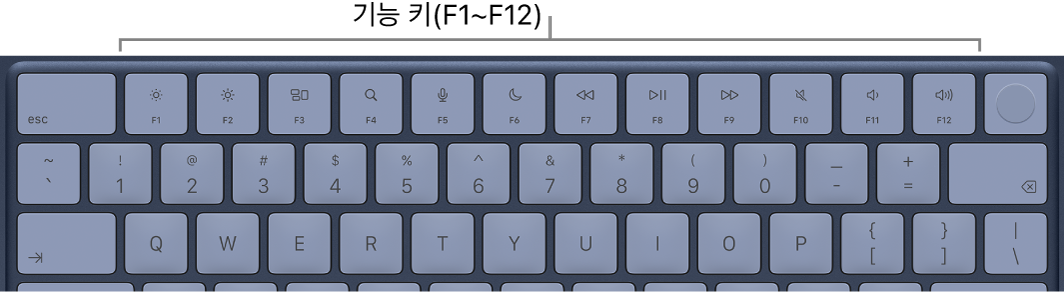 기능 키의 상단 행이 표시된 MacBook&nbsp;Neo 키보드.