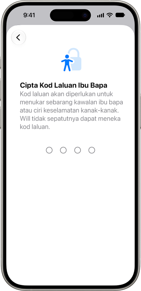 Skrin persediaan kawalan ibu bapa menunjukkan pilihan untuk mencipta kod laluan Masa Skrin.