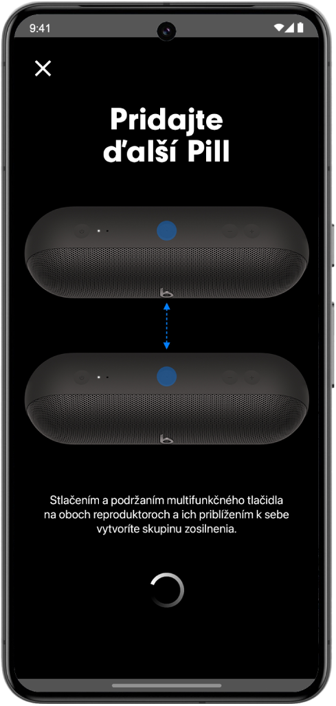 Obrazovka pridania druhého reproduktora Pill.