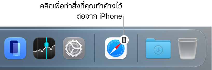ไอคอน Handoff ที่แสดงอยู่บน Dock บน Mac