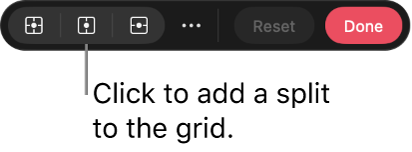 A toolbar at the bottom of the canvas with options for adding splits to a warp grid.