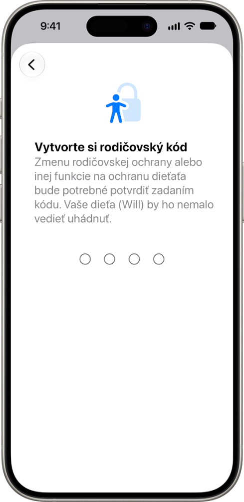 Obrazovka nastavenia rodičovskej ochrany s&nbsp;možnosťou vytvoriť kód pre Čas pred obrazovkou.