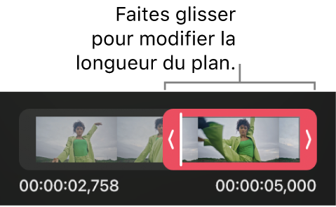 Commandes de découpe d’une vidéo dans la timeline.