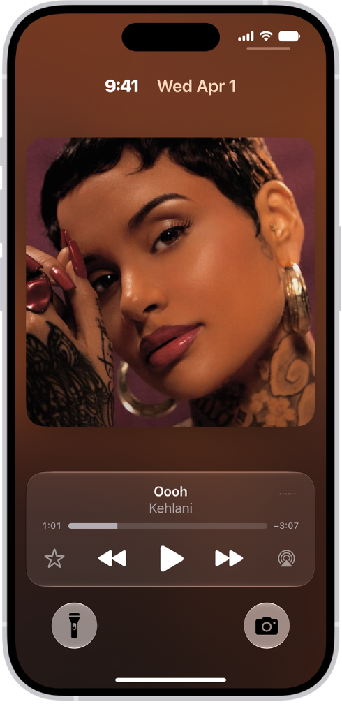 The Lock Screen showing an album cover and below it the controls for music playing on a remote device.