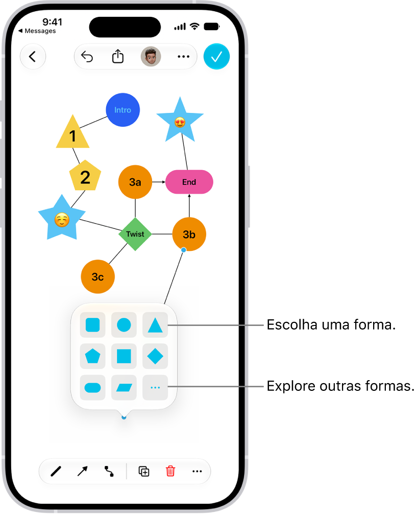 Um diagrama num quadro Freeform com uma nova forma a ser adicionada.