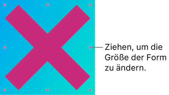 Eine Vektorgrafik in Form eines X mit Aktivpunkten, um ihre Größe zu ändern.