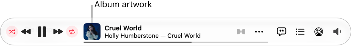 The album art on the left of the banner with a song playing.