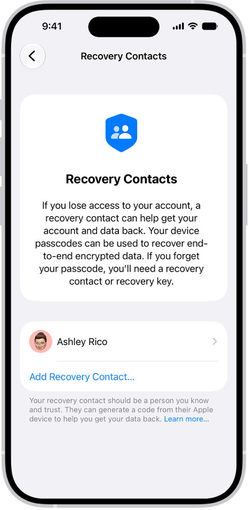 The Add Recovery Contact screen.