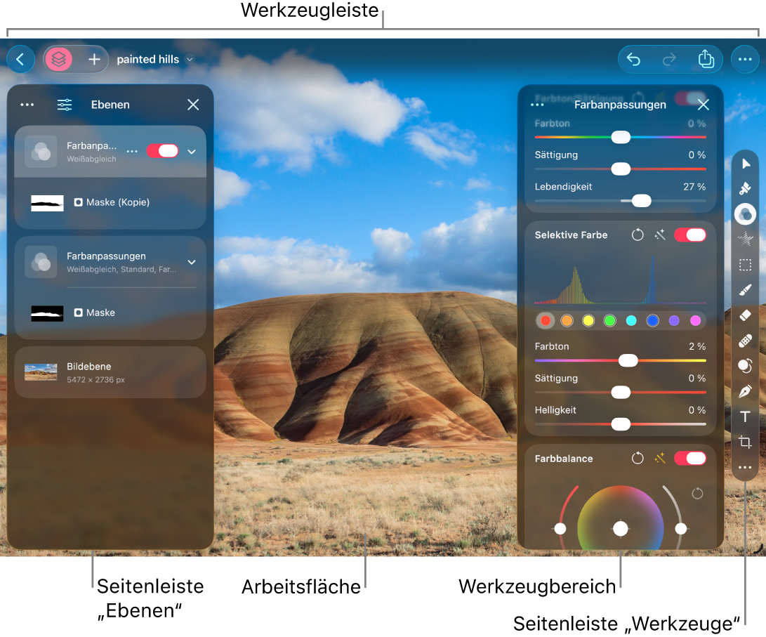 Die Benutzeroberfläche von Pixelmator&nbsp;Pro