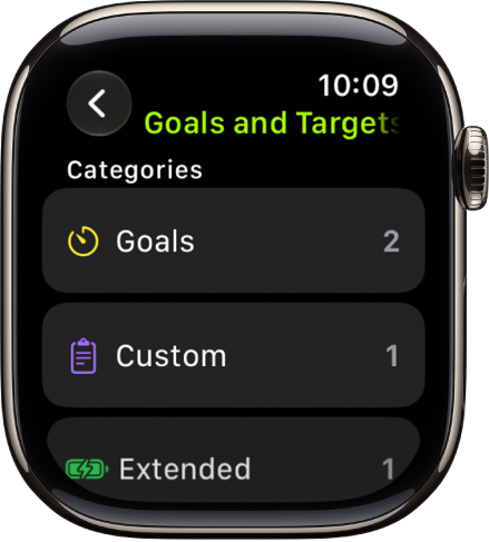 The Workout app showing created goals, Custom Workouts, and a Pacer workout.