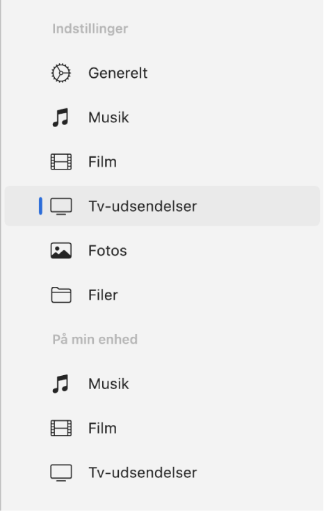 Indholdsoversigten med Tv-udsendelser valgt.