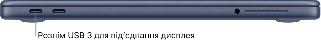 Рознім USB&nbsp;3 на MacBook&nbsp;Neo, з інструкцією щодо підʼєднання дисплея до розніму USB&nbsp;3.