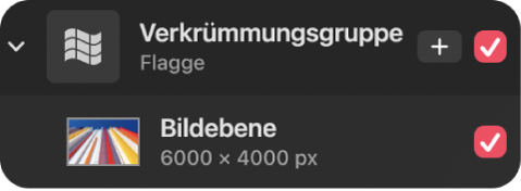 Eine Verkrümmungsgruppe in der Seitenleiste „Ebenen“.