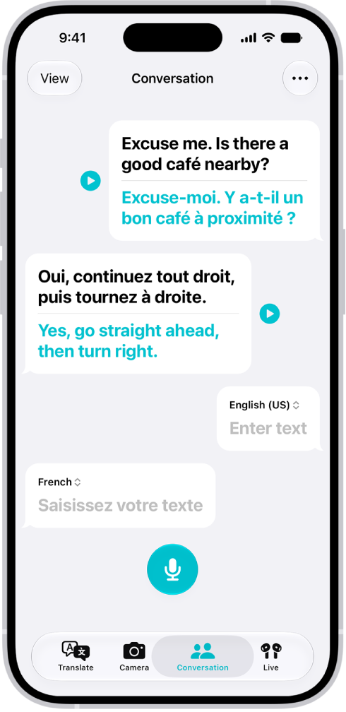 The Conversation tab, showing chat bubbles and their translations.