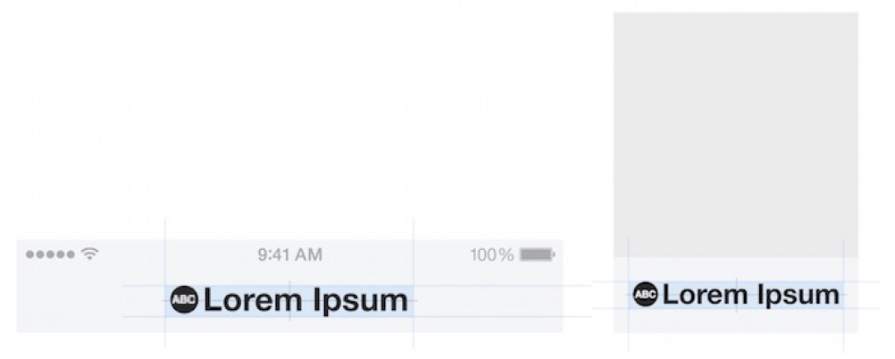 Two images showing a logo mark with transparent letters displayed in it. On the left is a logo called Lorem Ipsum that has a black-filled circle to the left with the transparent letters A, B, and C appearing within it. This logo appears at the top of an iPhone screen. On the right are the same logo, circle, and transparent letters. They appear at the bottom of a channel image displayed in the News app.