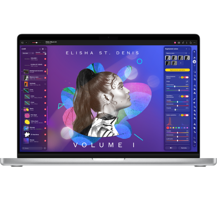 Un MacBook Pro che mostra la finestra dell’app Pixelmator Pro.
