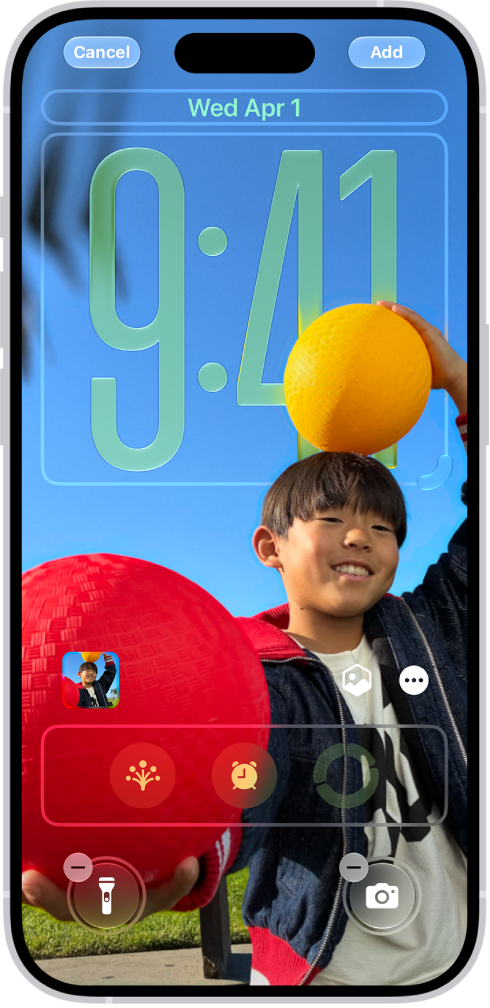 The iPhone Lock Screen with a personal photo set as the background image.