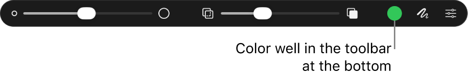 A color well in a toolbar at the bottom of the canvas, used to open the Colors dialog.