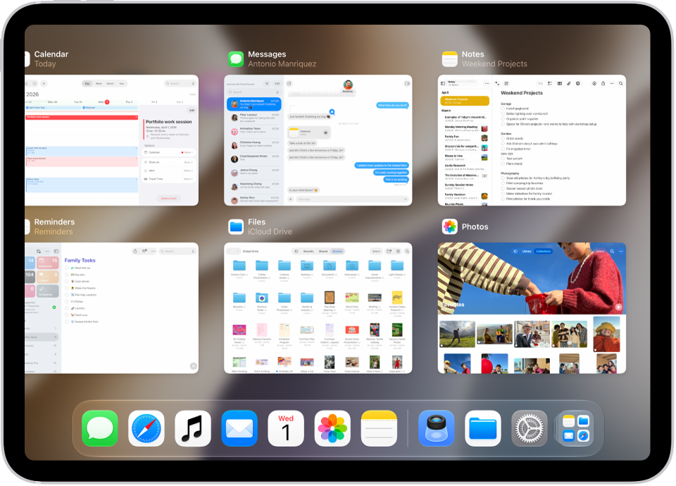 Exposé showing multiple recently used apps.