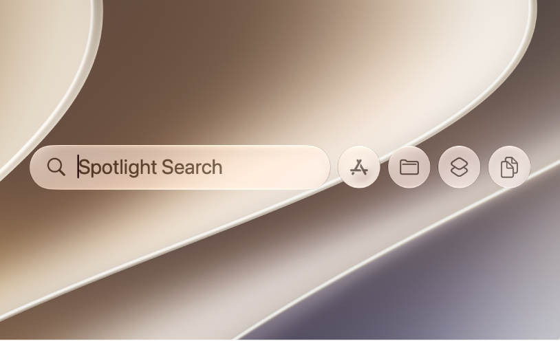A Spotlight search request with results below the search field.