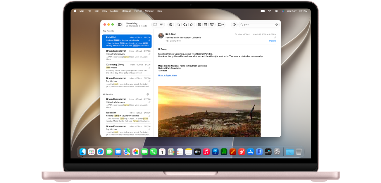 A MacBook Neo képernyője, amelyen a Mail app ablaka van megnyitva.