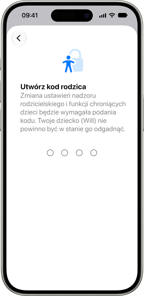 Ekran konfiguracji nadzoru rodzicielskiego pokazujący opcję tworzenia kodu Czasu przed ekranem.