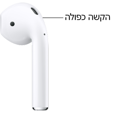 המיקום שבו יש לבצע הקשה כפולה על ה-AirPods&nbsp;1 וה-AirPods&nbsp;2, בקצה העליון של מקלון האוזניה.