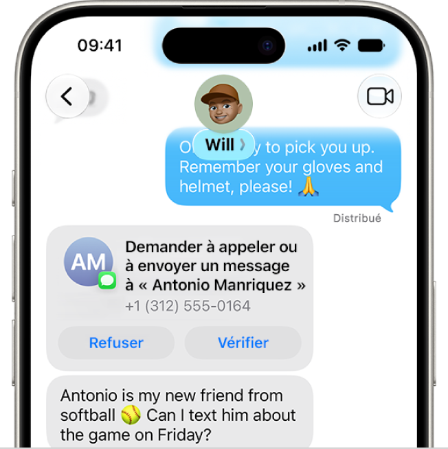 Une demande de message d’un enfant pour ajouter un nouveau contact.
