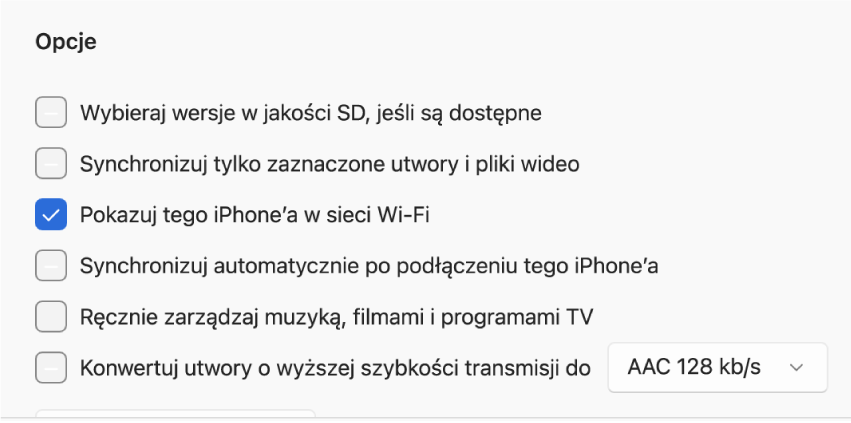 Opcje synchronizacji dotyczące zarządzania zawartością.