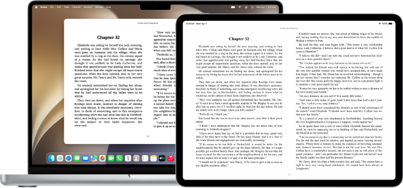 A book on the same page in the Books app on an iPad and a Mac.