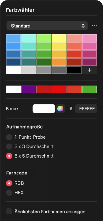Der Bereich „Farbauswahl“.