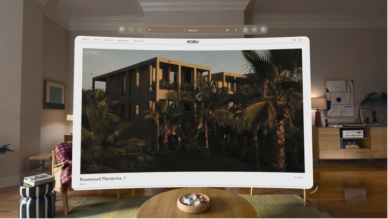 The Safari app on Apple&nbsp;Vision&nbsp;Pro, showing an open website.