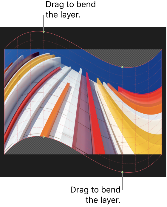 A warped layer with adjustment handles visible.