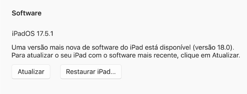 O botão Atualizar aparece ao lado do botão “Restaurar dispositivo”.