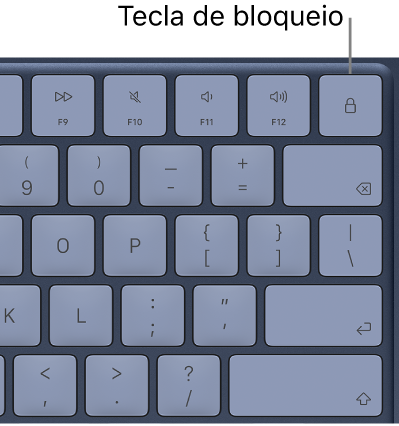 Tecla de bloqueio em um teclado do MacBook&nbsp;Neo.